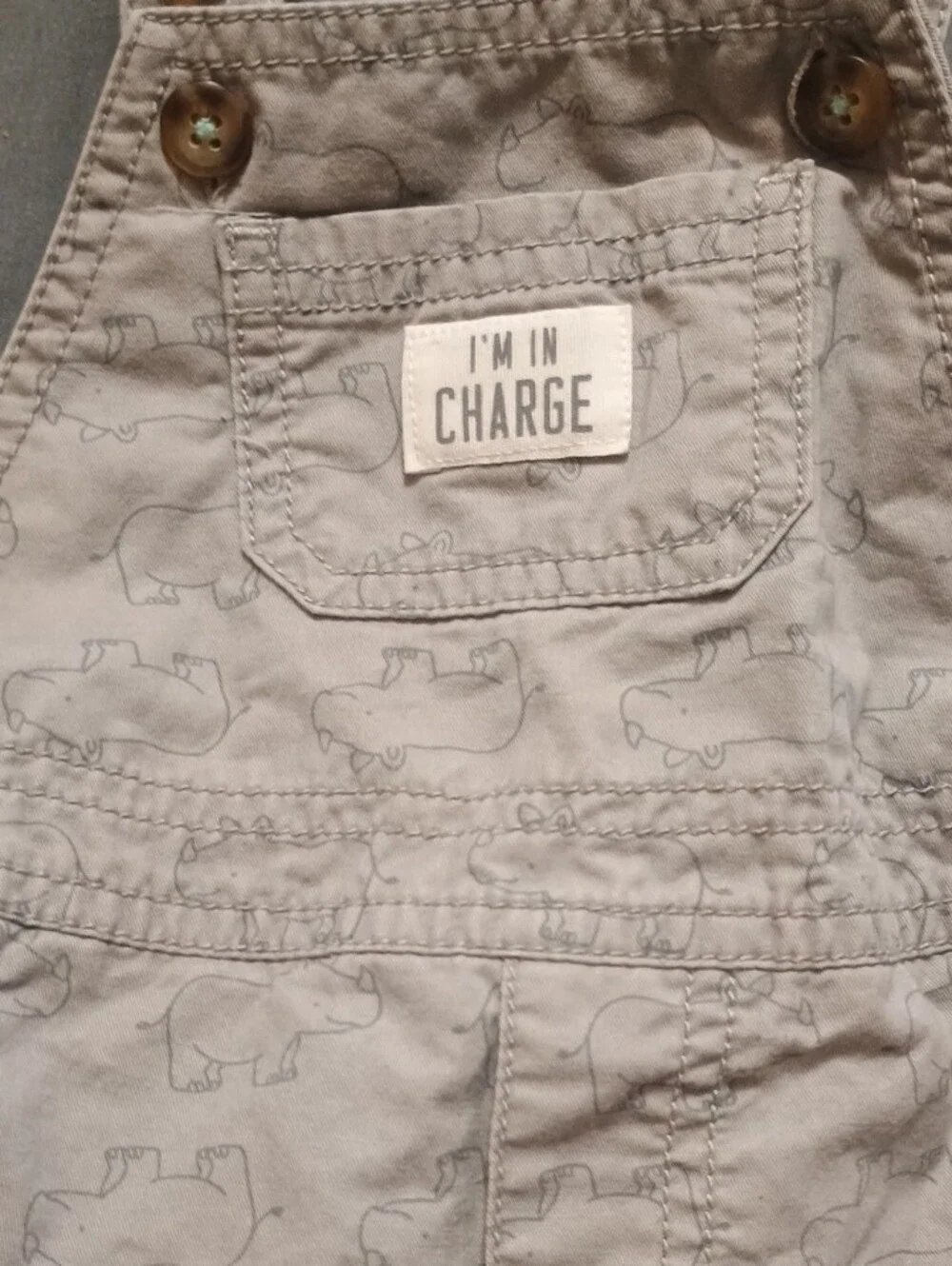 Unbranded Gray Rhino Print Kids Overalls - Gray